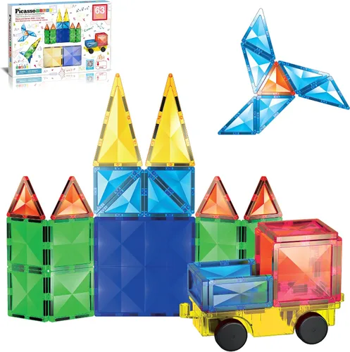 Vista 13 de PicassoTiles Bloque de construcción magnético de 4 piezas de azulejos magnéticos de forma cuadrada grande juguete de construcción STEM kit