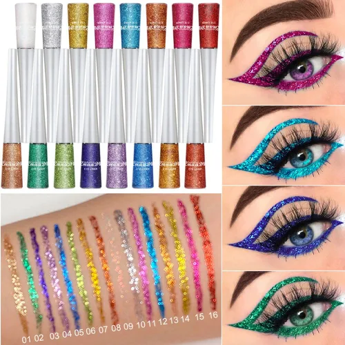 Vista 2 de Ofanyia Rainbow Colorful Glitter Shimmer Liquid Eyeliner Set, 16 piezas, resistente al agua, de larga duración, a prueba de manchas, altamente