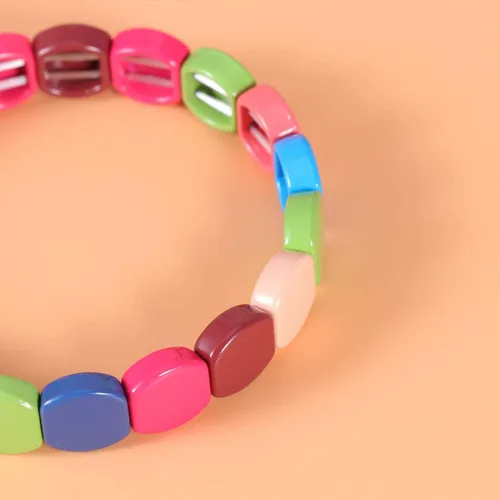 Vista 4 de Exceart Pulseras para mujer, pulseras de azulejos esmaltados, pulseras de cuentas de Tila de arco iris, pulseras elásticas apilables para hombres
