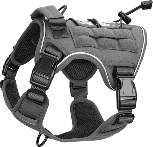Vista 72 de Arnés táctico para perros grandes, chaleco reflectante ajustable sin tirones con sistema Molle, control de grado militar K9 para entrenamiento