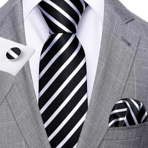 Vista 205 de Barry.Wang Juego de corbatas para hombre, corbata de seda a rayas, tejido a cuadros, gemelos formales, negocios, boda