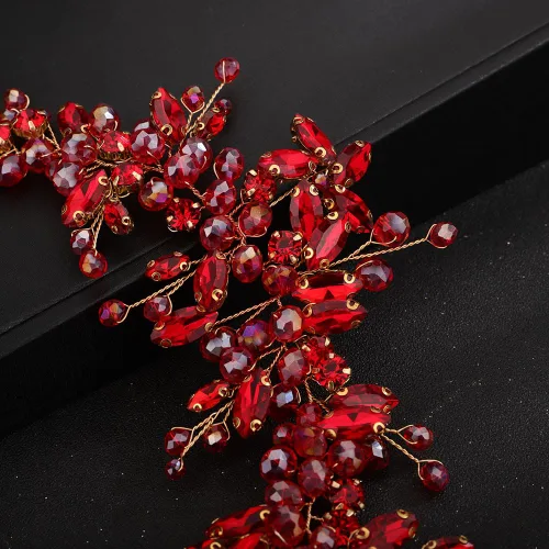 Vista 4 de Teyglen Diadema de cristal para el cabello de boda, con cuentas de diamantes de imitación rojos, hecha a mano, rojo, rosa, azul, negro, flores