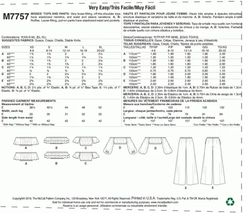 Vista 2 de McCall 's Patrones Misses' Tops y pantalones, Y (XSM-SML-MED)