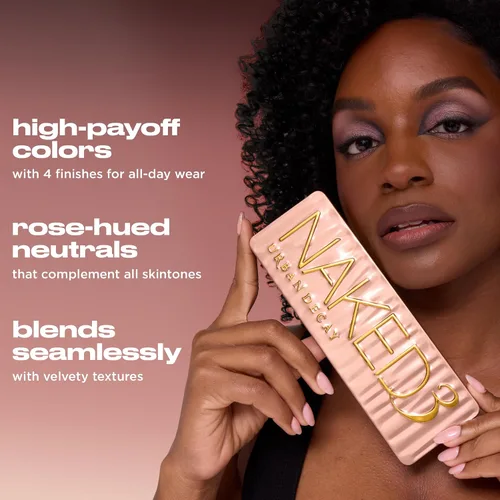Vista 2 de Urban Decay Naked3 - Paleta de sombras de ojos, 12 tonos rosas neutros versátiles, ultradifuminables, colores intensos con textura aterciopelada