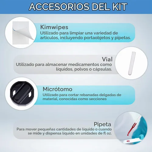 Vista 4 de Kit de preparación de portaobjetos de microscopio AmScope - Incluye diapositivas de microscopio en blanco, polvos de colorante rojo eosina y azul