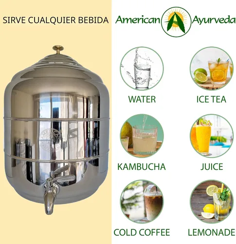 Vista 6 de Dispensador de bebidas de 5 galones de acero inoxidable para encimera con llave de grifo, asa y tapa para dispensar agua fría, bebidas, té