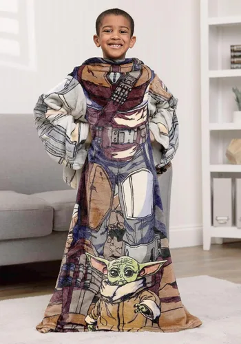 Vista 3 de Northwest Star Wars: The Mandalorian Comfy Mando Youth Silk Touch - Manta cómoda con mangas, 48 x 48 pulgadas