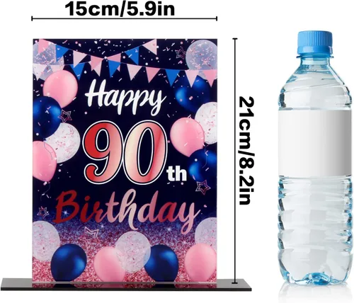 Vista 171 de LINGTEER Decoraciones de feliz cumpleaños número 11, 2 piezas de soporte de acrílico con impresión de pie rosa y azul, tablero de telón de fondo