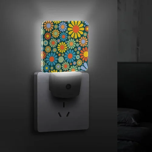 Vista 3 de Bonita luz nocturna de flores, colorida luz nocturna floral enchufable en la pared con sensores de luz del atardecer al amanecer, lámpara LED