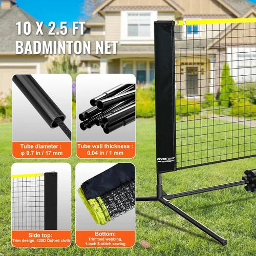 Vista 4 de VEVOR Badminton Net, Height Adjustable Volleyball Net, Wide Foldable Pickleball Net, Portable Easy Setup Tennis Net Set with Poles, Stand and Carry