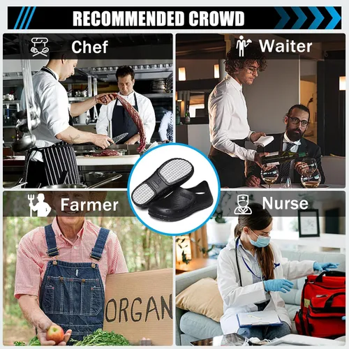 Vista 5 de Zapatos de chef para hombre, antideslizantes, resistentes al aceite, zapatos de trabajo, cómodos zuecos de enfermería para jardín, cocina