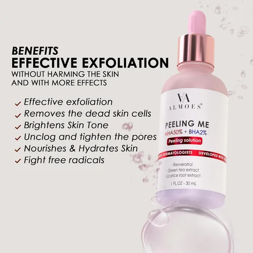 Vista 2 de ALMOES - Suero exfoliante facial con AHA y 2% BHB para eliminar puntos negros, exfoliante facial para tono y textura, minimizador de poros, suero