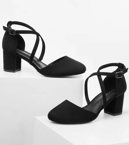 Vista 5 de Greatonu Zapatos de vestir de tacón bajo para mujer, puntera redonda cerrada, correa cruzada, para boda, novia, fiesta, oficina