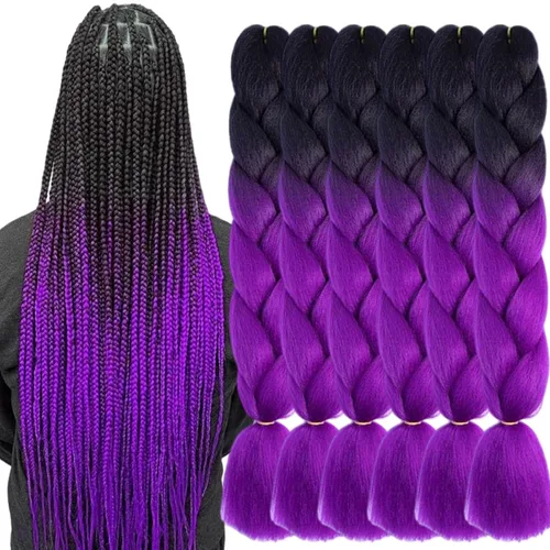 Vista 9 de 3 paquetes de extensiones de cabello sintético para trenzar de color negro a azul, tamaño jumbo ombré, de 24 pulgadas o trenzas de ganchillo