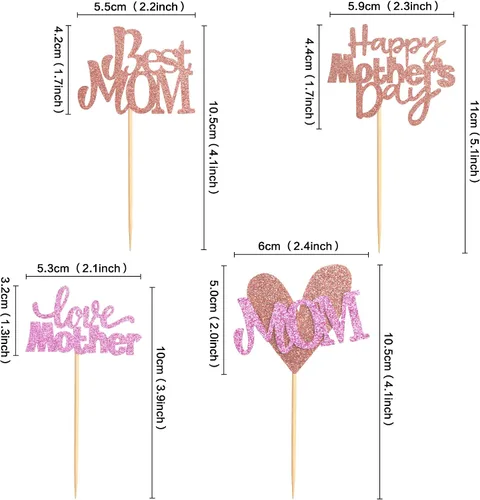 Vista 2 de Ercaido - Paquete de 48 adornos para cupcakes para el Día de la Madre con purpurina de oro rosa con purpurina para el Día de la Madre para la mejor