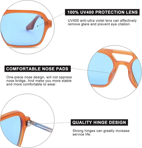 Vista 4 de Gafas de sol para hombre 2 unidades estilo retro planas cuadradas para mujeres y hombres de los años 70 rectangulares con diseño de metal