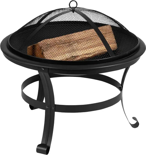 Vista 8 de Flash Furniture Chelton - Chimenea redonda de leña de 22 pulgadas con pantalla de chispas de malla y póker, color negro