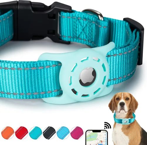 Vista 10 de Collar para perro, compatible con AirTag, collar de nailon para cachorros con soporte de silicona para perros pequeños, negro, XS: cuello de 8 a 12