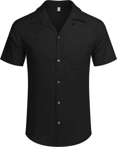 Vista 2 de COOFANDY - Camisas hawaianas de algodón y lino, florales, tropicales, con botones para hombre