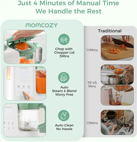 Vista 10 de Momcozy AutoMeal Procesador de Alimentos para Bebés – Procesador de Alimentos de Vapor y Mezcla Automática de Un Solo Paso, Taza Grande de 15 oz