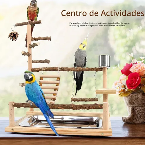 Vista 2 de Zona de juegos para pájaros, soporte de perca de loro, soportes de madera natural para cacatúa, perca de madera de cacatúa, escalera de gimnasio