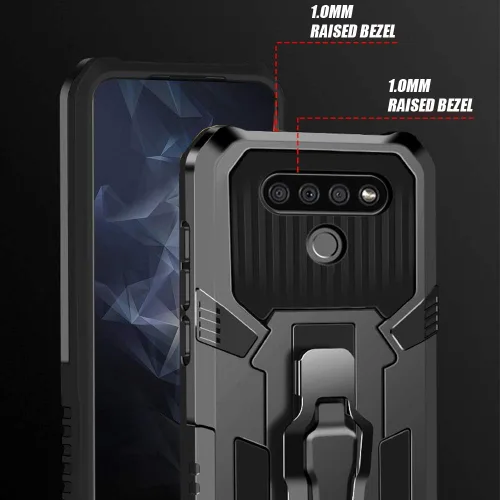 Vista 4 de Funda protectora resistente para LG K51, con protector de pantalla de vidrio templado [paquete de 2] resistente grado militar de 15 pies probada
