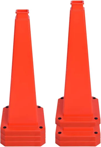 Vista 22 de Conos de precaución de 26.5 pulgadas, letreros de seguridad visibles de 4 lados con base de goma pesada, advertencia para prevención de resbalones