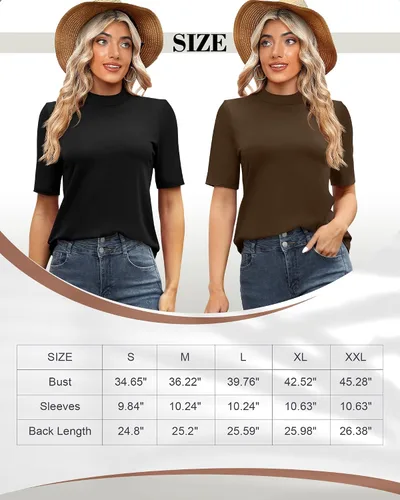 Vista 6 de Paquete de 2 camisetas casuales de negocios para mujer, camisas de cuello alto falso de manga corta cuello alto, blusas elegantes de manga corta