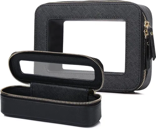Vista 10 de Pinkmik Pequeña bolsa de maquillaje transparente, mini estuche para cosméticos, bolsa de aseo impermeable con cremallera, organizador de bolsos