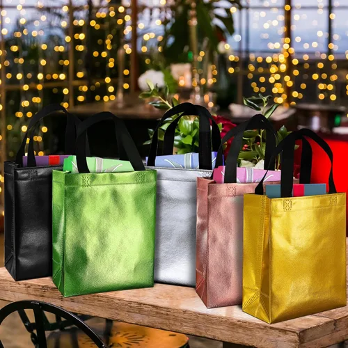 Vista 3 de BLEWINDZ 100 bolsas de regalo reutilizables medianas con asas - Ideales para obsequios de fiestas y bolsas de compras (10 colores)