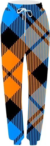 Vista 4 de Pantalones deportivos con estampado a cuadros para mujer, pantalones deportivos de cintura alta, holgados, de pierna ancha, pantalones deportivos