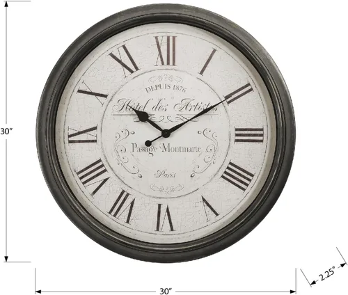 Vista 4 de Monarch Specialties I 9026 Relojes, 30 pulgadas redondos, grandes de gran tamaño, reloj de pared, marrón, de transición