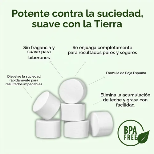 Vista 3 de Tabletas detergentes para lavar botellas, 120 unidades + 5 tabletas descalcificantes