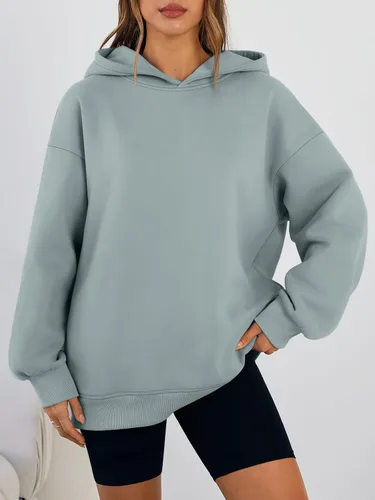 Vista 2 de Trendy Queen Sudaderas con capucha de gran tamaño para mujer, cómodas sudaderas de otoño a la moda 2025, trajes casuales de forro polar con bolsillos