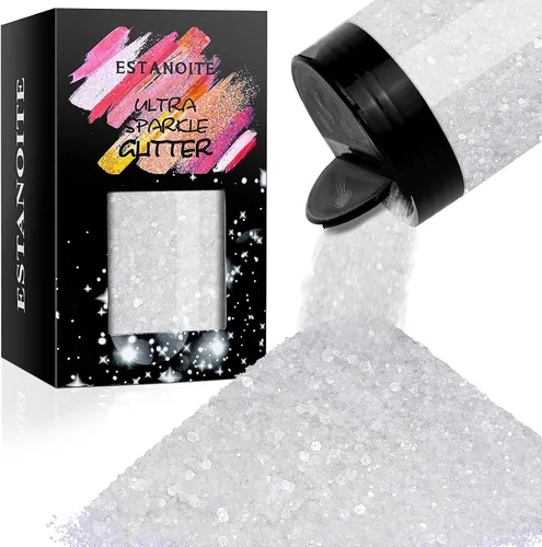 Vista 16 de Estanoite - Brillantina holográfica gruesa, 160G/5.64OZ, brillantina artesanal para resina, purpurina metálica iridiscente, lentejuelas gruesas