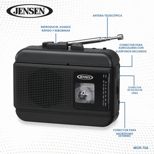 Vista 2 de JENSEN® Reproductor de casete/grabadora personal con radio AM/FM