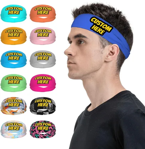 Vista 28 de Diadema deportiva personalizada para añadir cualquier foto texto, logotipo, personalizable, bandas elásticas que absorben la humedad para mujeres