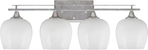 Vista 35 de Uptowne - Barra de baño 4 ligeras, acabado plateado envejecido, vidrio cuadrado de 3.5 pulgadas con forma de remolino de ónix