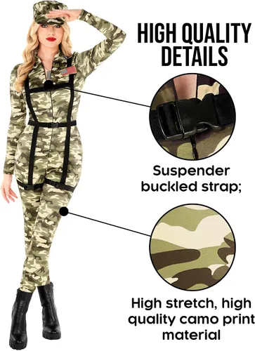 Vista 3 de Morph Disfraces del ejército para mujer, disfraz del ejército, disfraz de camuflaje para mujer, disfraces de Halloween para mujer