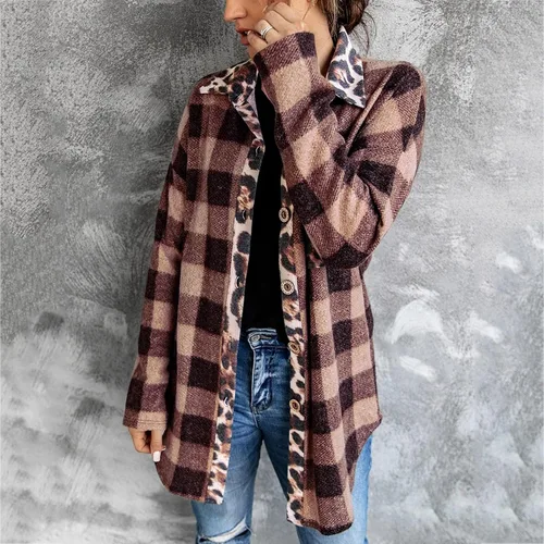 Vista 5 de Women Lightweight Spread Collar Plaid Wool Blend Lapel Midi Long Shacket Trench Jacket Coat Long Pocketed Shacket