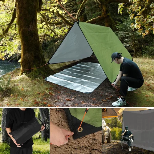 Vista 9 de Paquete de 2 mantas de supervivencia resistentes, lona térmica de emergencia impermeable, multiusos, reflectantes, aisladas, para todo