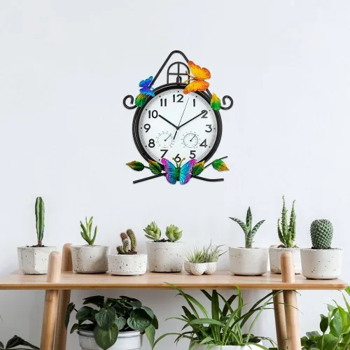 Vista 5 de Reloj de pared grande de 15 pulgadas, reloj de pared con termómetro y humedad, silencioso, sin tictac, impermeable, para patio, sala de estar, cocina