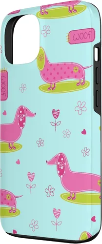 Vista 2 de Funda para iPhone 13 Dachshund Pattern turquoise Flowers Weiner Dog Lover