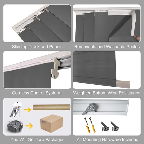 Vista 5 de LETAU - Persianas corredizas 100% opacas con riel, hechas verticalmente para ventanas grandes, puertas corredizas, espacios abiertos y divisores