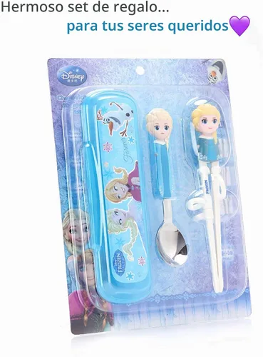 Vista 9 de Frozen Queen Elsa Kids Kids Cuchara Palillos de Entrenamiento Cubiertos Cubiertos Vajilla Vajilla Juego de Vajilla con Estuche, 3 Piezas
