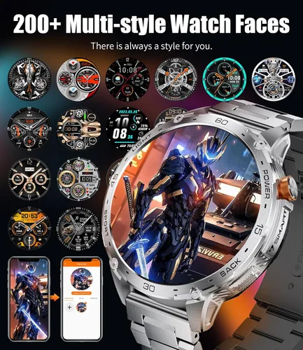 Vista 9 de LIGE Reloj inteligente militar para hombre, 730 mAh/1.75 pulgadas, pantalla táctil HD AMOLED, con linterna LED para Android iOS, rastreador