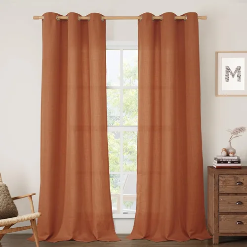 Vista 22 de LAMIT Cortinas de lino marrón caramelo para sala de estar, 84 pulgadas, de lino sintético, texturizado, filtrante de luz, paneles de privacidad