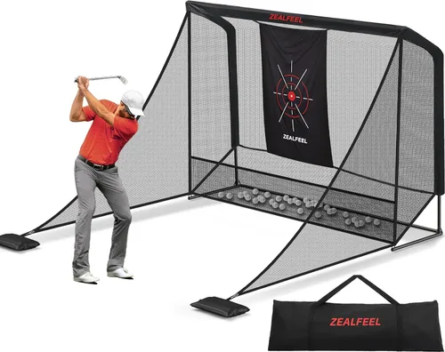 Vista 8 de Zealfeel Golf Net, Golf Simulator Enclosure Net with Side Barriers & Auto-Ball Return, Low-Noise Silk Target, Carry Bag, 2 Sand Bags, 4 Stakes