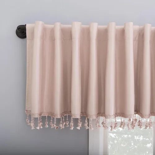 Vista 2 de Sun Zero Greyson - Valance de cortina con pestaña trasera de seda de dupioni de imitación con borlas de cuentas y aislamiento térmico total opaco