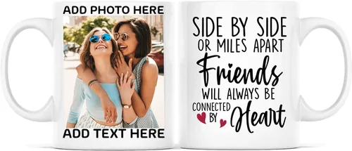 Vista 10 de Taza de café con texto en inglés "Because Of You I Laugh", regalo para mujeres, mejores amigas, mejores amigas, tazas personalizadas de amistad
